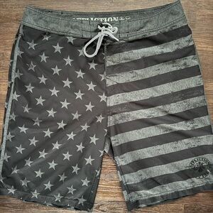 Affliction Black Board Shorts Swimwear Size 36 Black American Flag